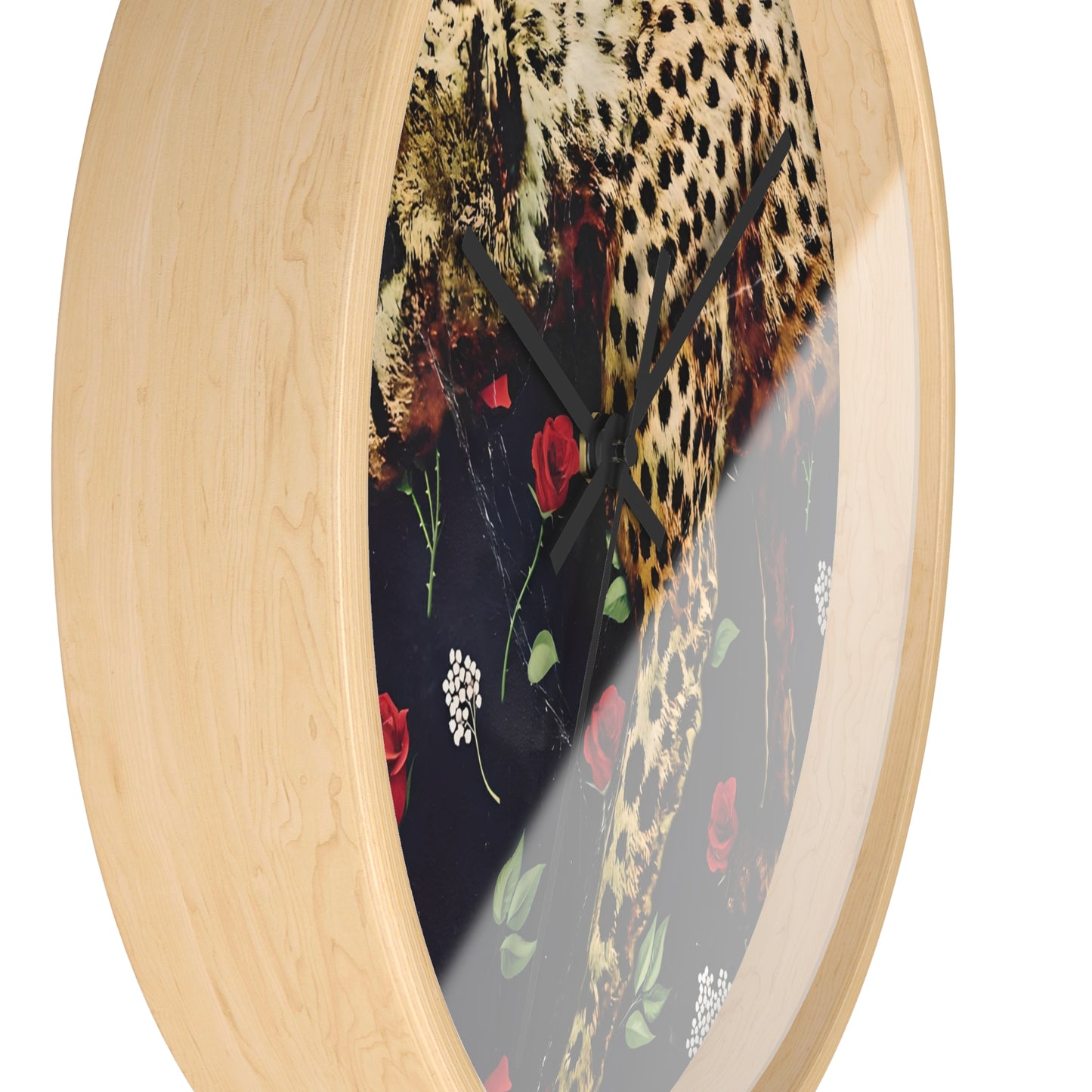 Elegant Cheetah Wall Clock with Rose Design - Wild Animal Decor for Home