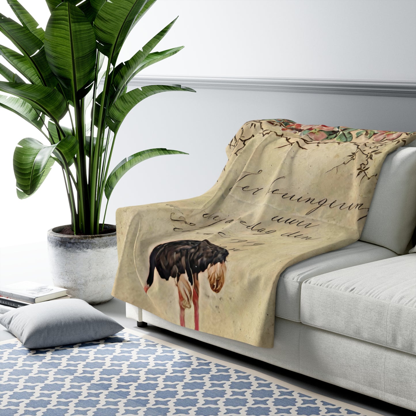 Vintage Ostrich Sherpa Fleece Blanket