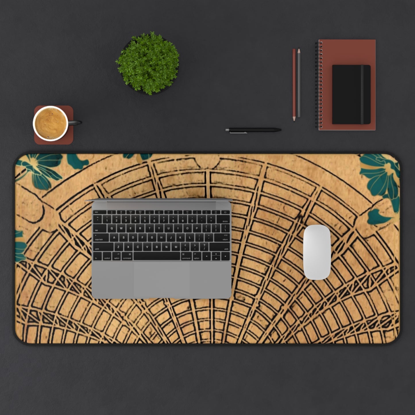 Architectural Design Floral Desk Mat - Internationally Inspired Home Office Accessory