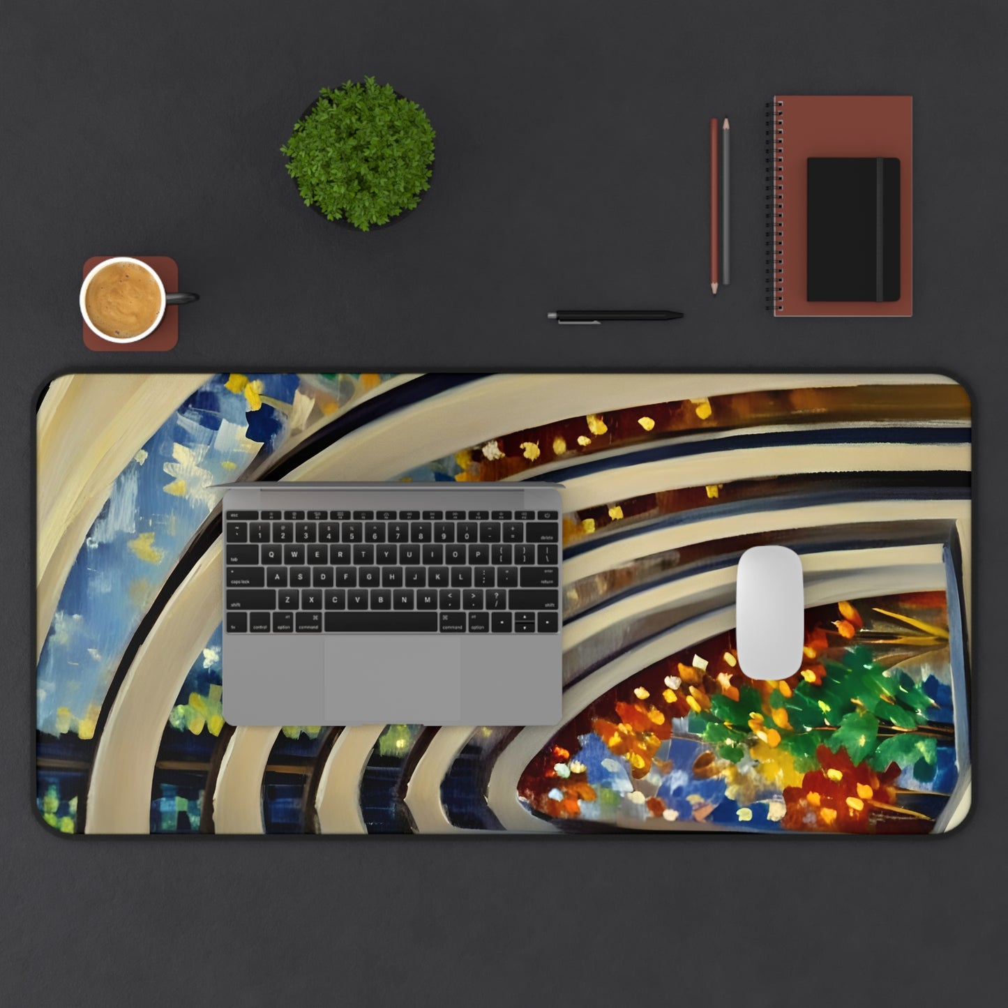 Colorful Abstract Desk Mat - International Design Desk Organizer for Home Office