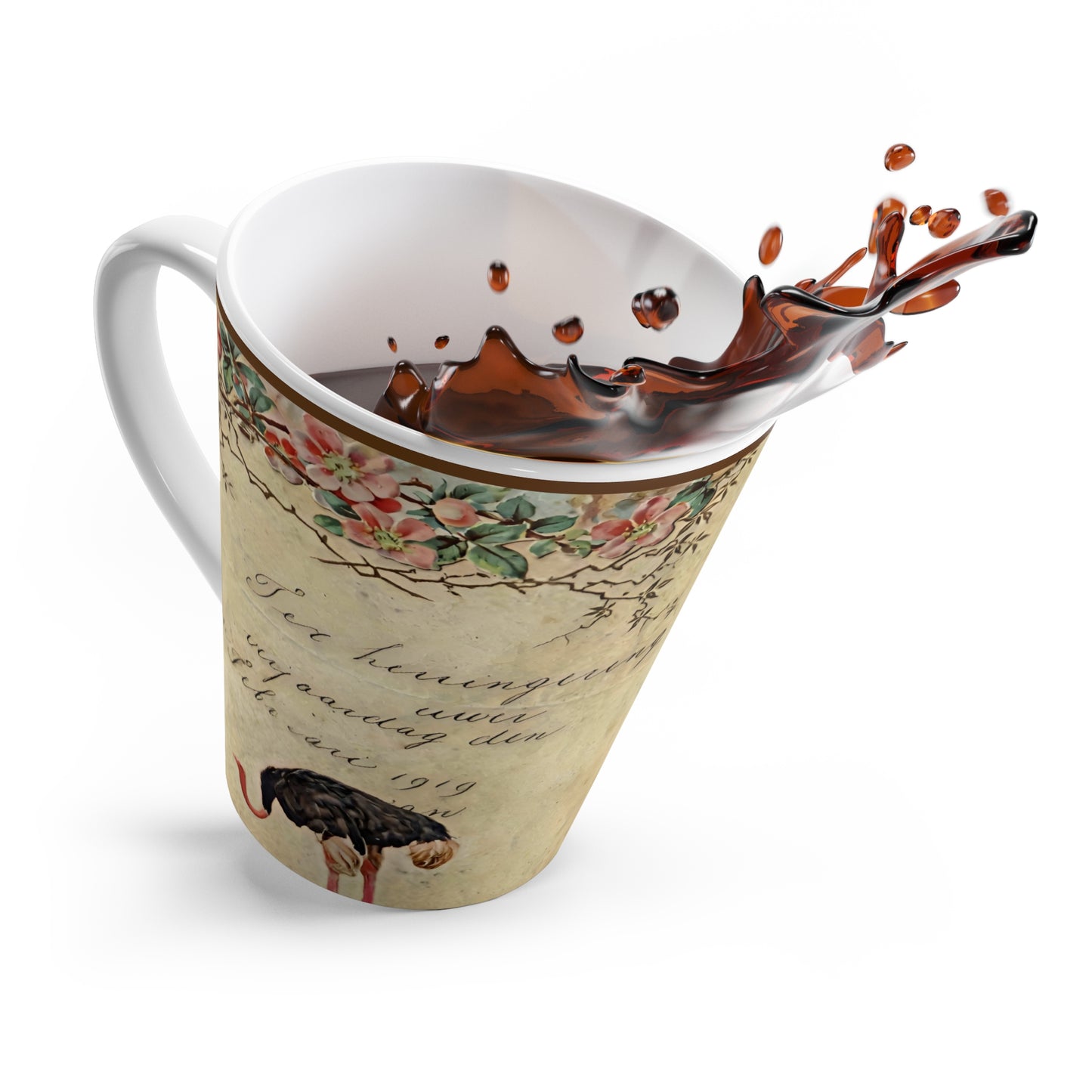 Vintage Ostrich Floral Latte Mug - Perfect Gift for Coffee Lovers