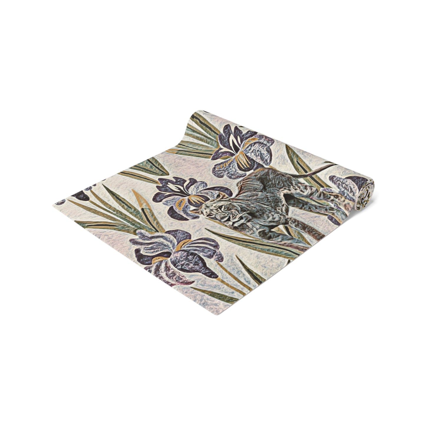 Vintage Floral & Safari Inspired Table Runner – Iris Pattern Cotton-Poly Blend