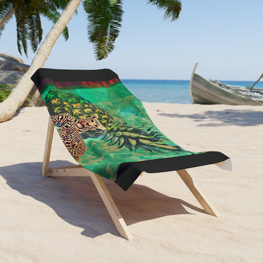 Tropical Leopard Beach Towel - Summer Vibes, Pineapple Design