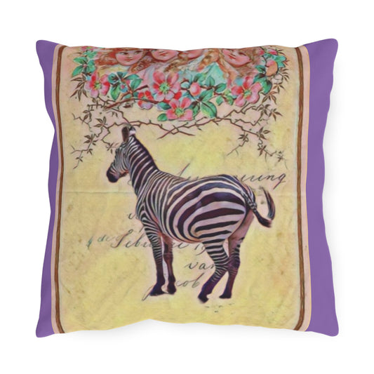 Vintage Zebra Outdoor Pillow - Vintage Floral Decor
