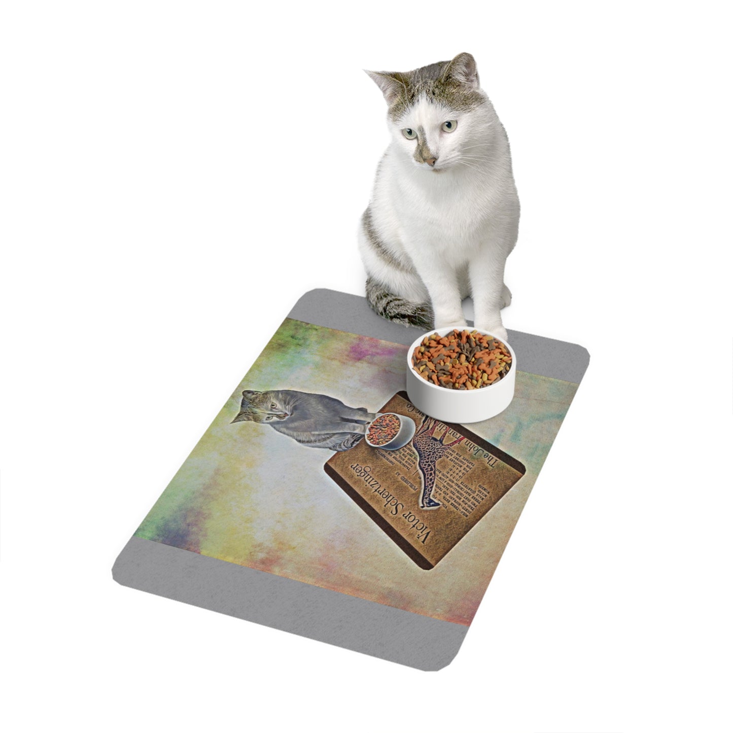 Stylish Cat Pet Food Mat - 12x18 Durable Feeding Mat with Colorful Design