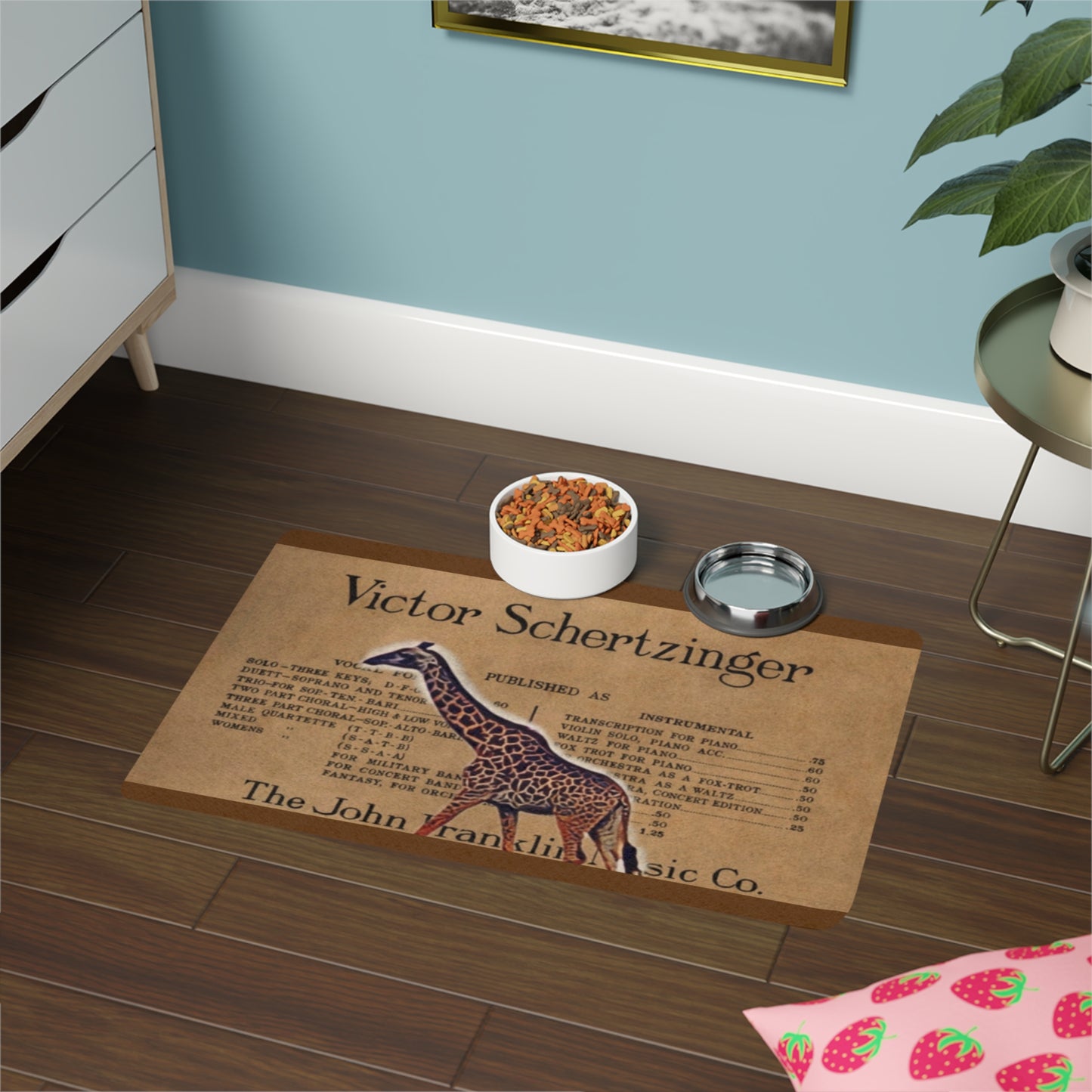 Vintage Giraffe Design Pet Food Mat – Stylish & Practical Pet Bowl Mat