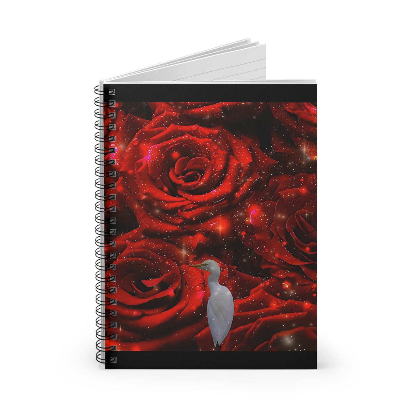 Elegant Floral Spiral Notebook - Rose And Cattle Bird Design
