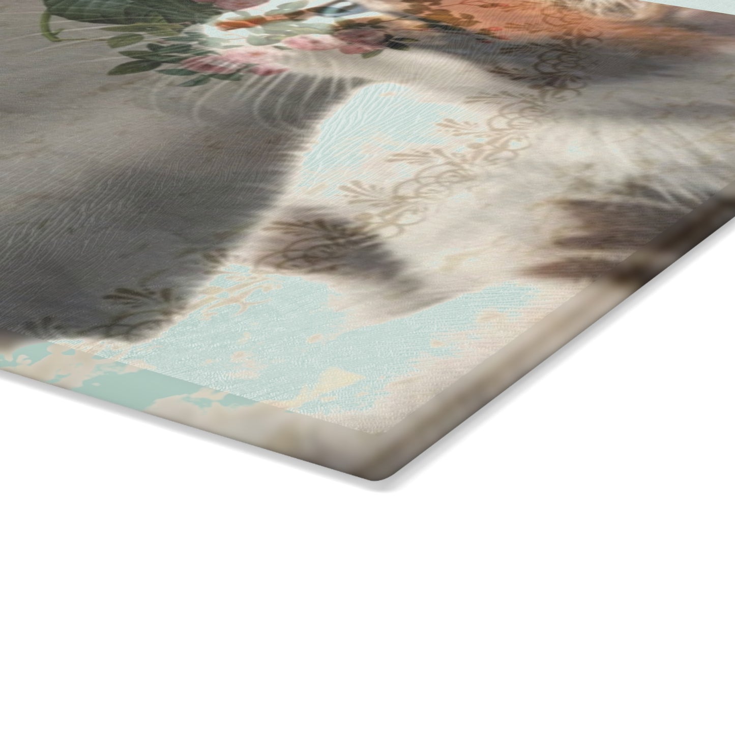 Cat, Safari Giraffe And Floral Glass Cutting Board – Decorative Kitchen Board, { Cat Lover Gift }