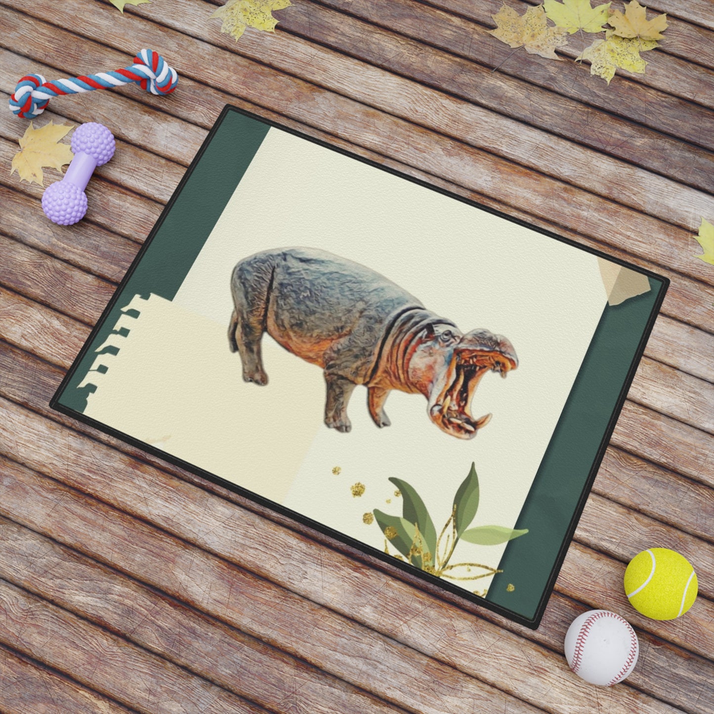 Hippo Design Pet Feeding Mat - 18" x 24" - Stylish Animal Lover's Dog/Cat Mat
