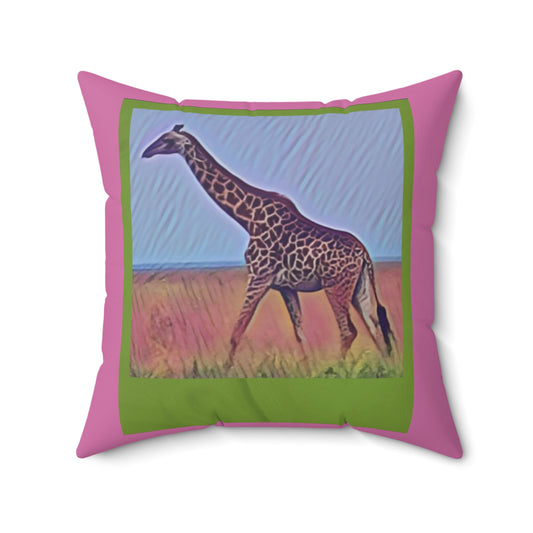 Whimisical Giraffe Print Square Pillow - Colorful Home Decor Accent