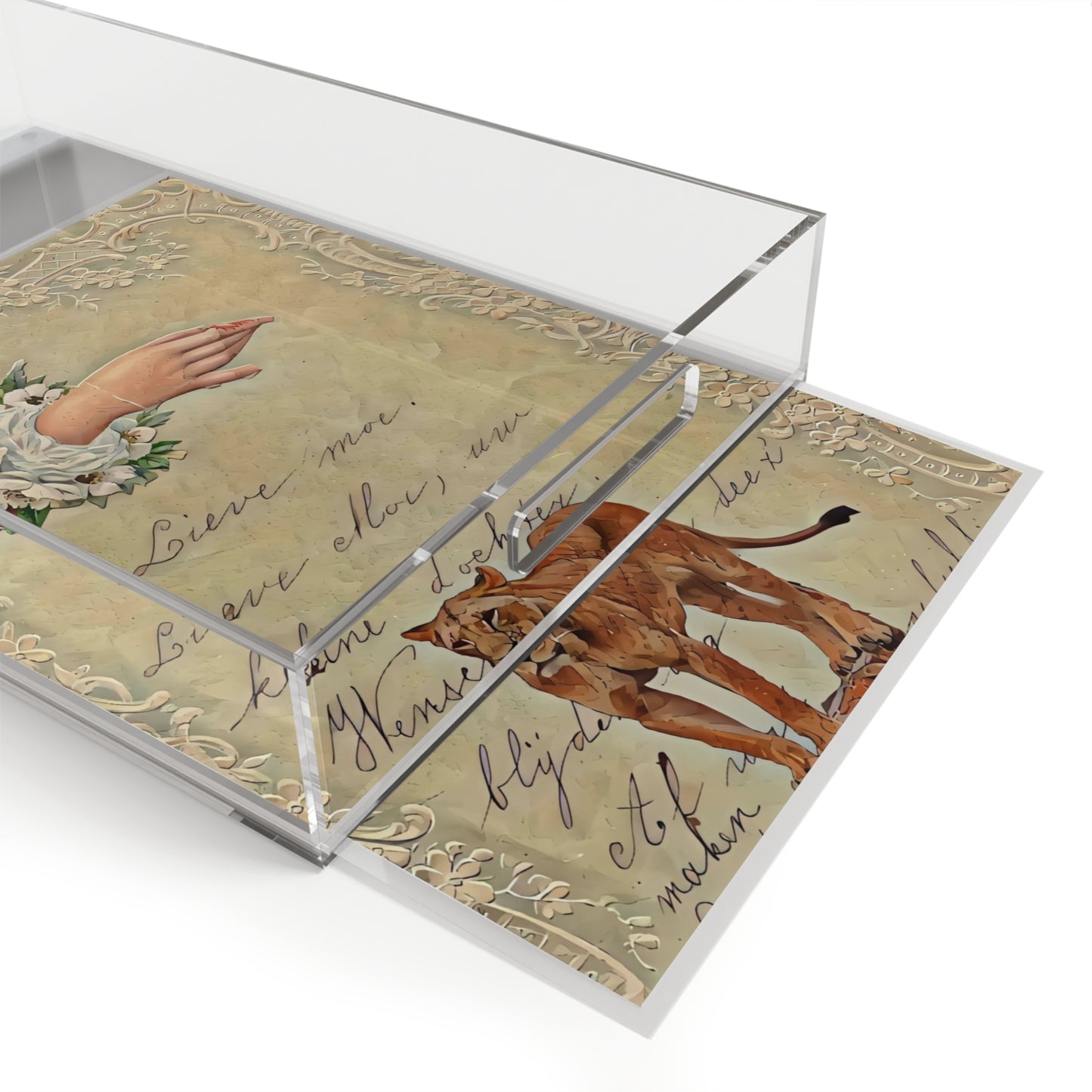 Vintage Floral/ Lioness Acrylic Serving Tray with Hand Design