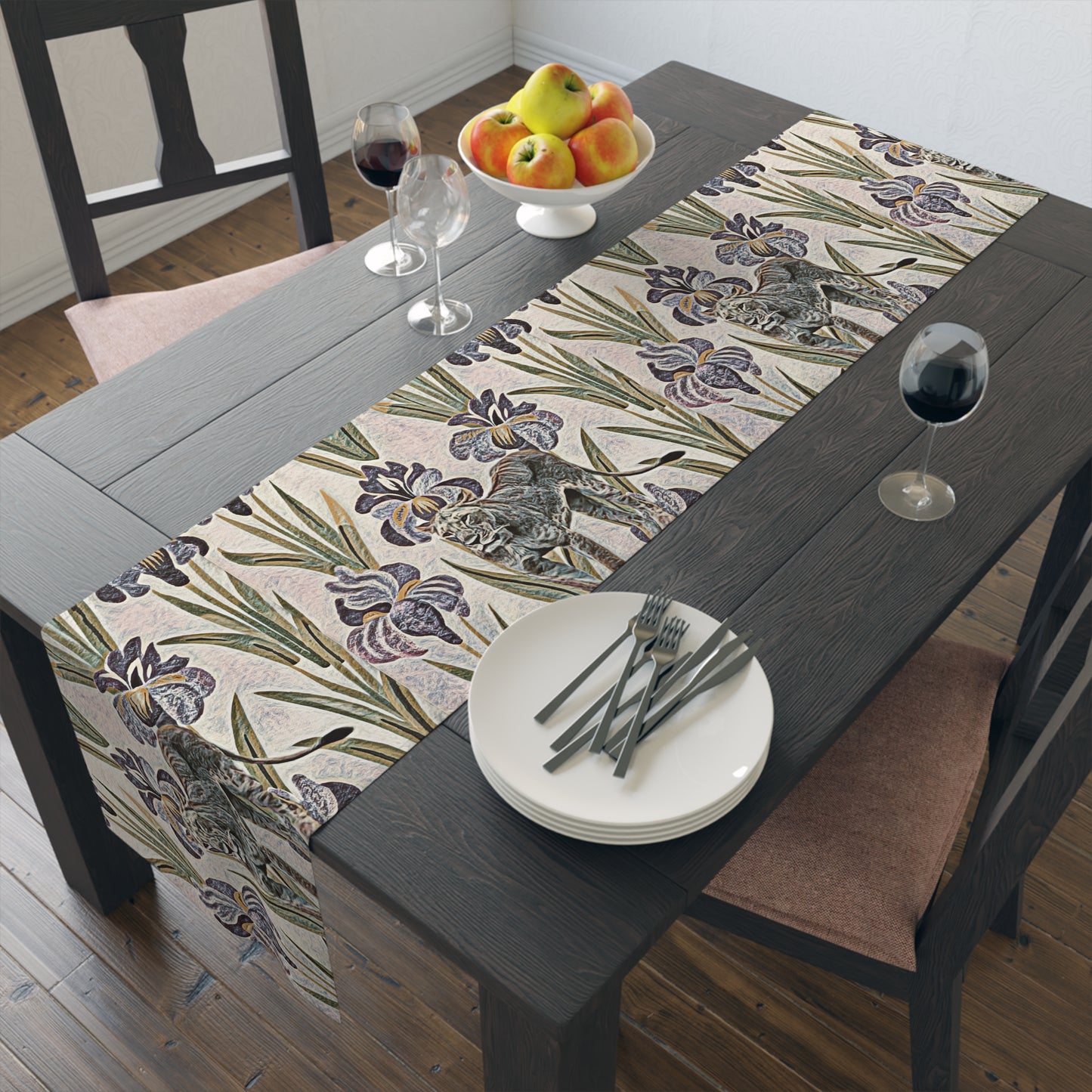 Vintage Floral & Safari Inspired Table Runner – Iris Pattern Cotton-Poly Blend