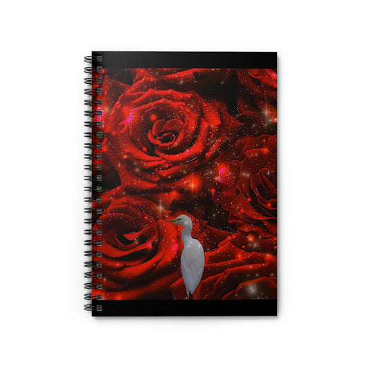 Elegant Floral Spiral Notebook - Rose And Cattle Bird Design