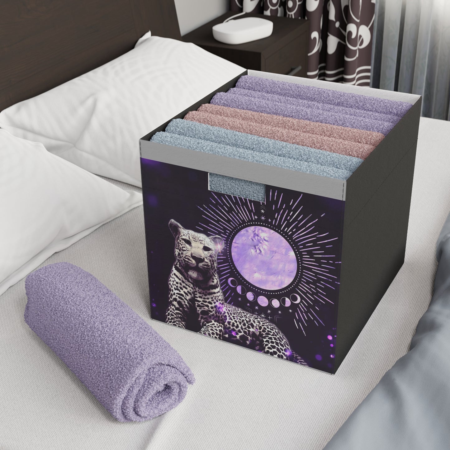 Color Coded Leopard Felt Storage Box - Cosmic Design for Stylish Organization