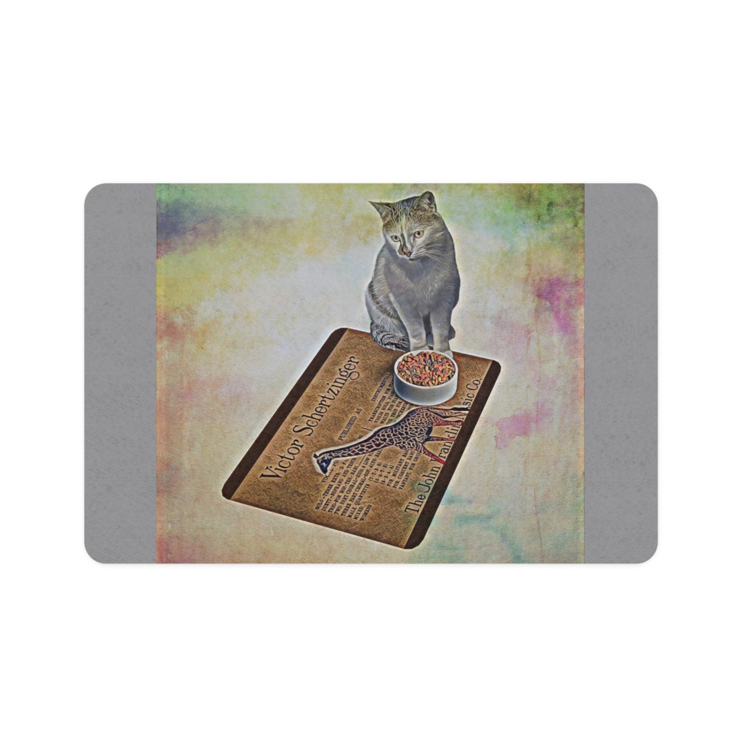 Stylish Cat Pet Food Mat - 12x18 Durable Feeding Mat with Colorful Design