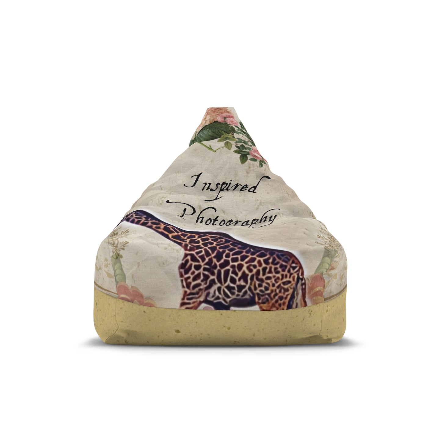 Giraffe Floral Bean Bag Chair Cover — "Inspired Photography" Accent Slipcover {Eggshell Cream}