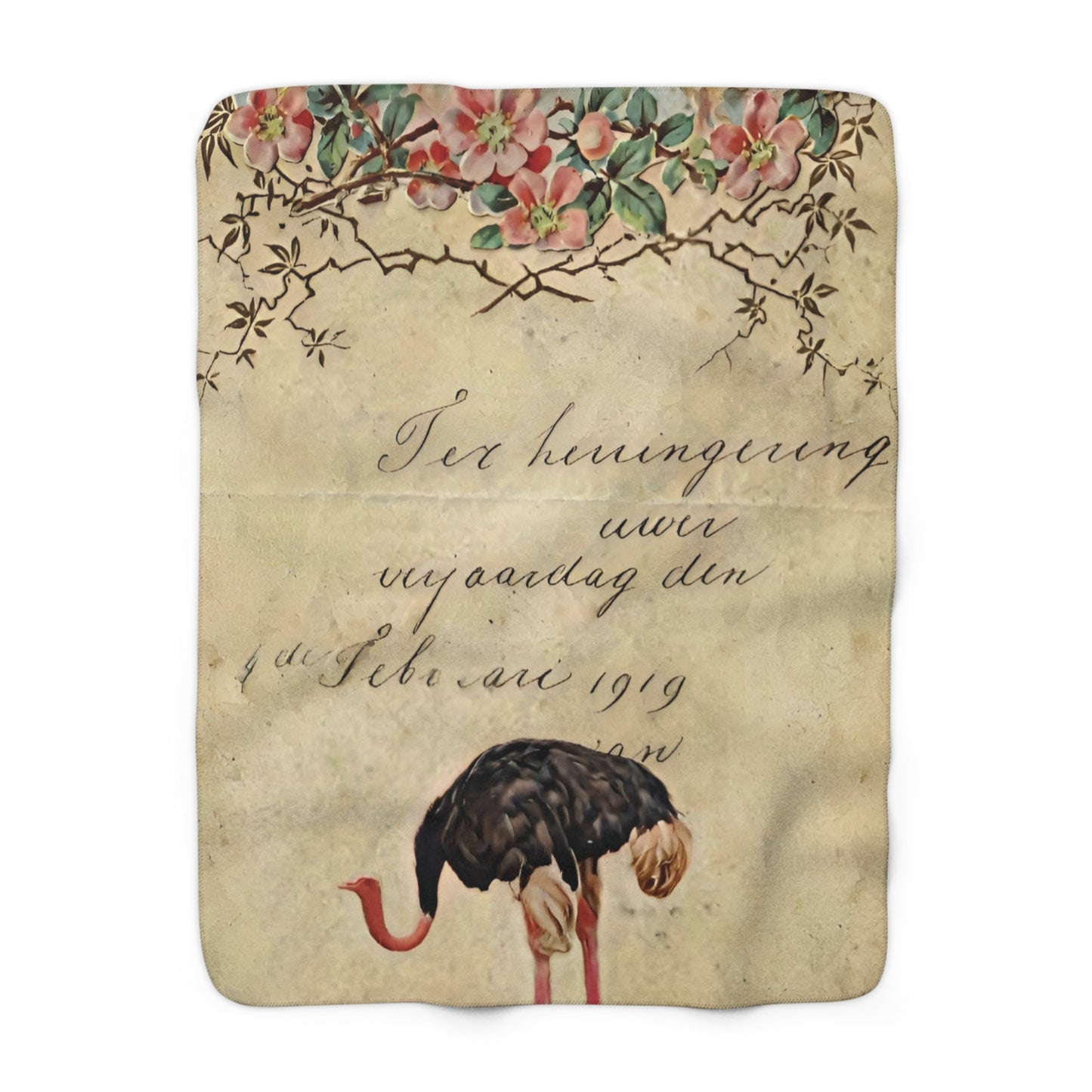 Vintage Ostrich Sherpa Fleece Blanket