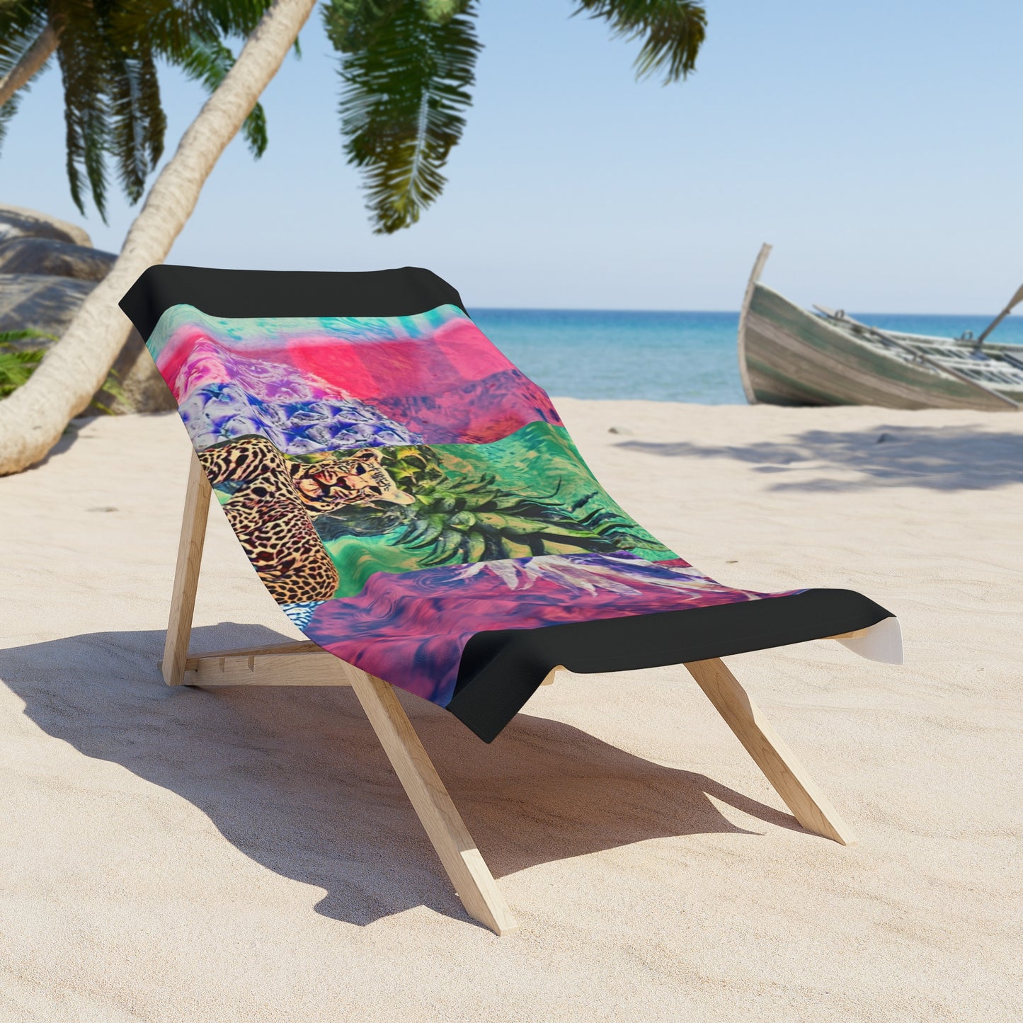 Tropical Beach Towel with Leopard and Pineapple Design