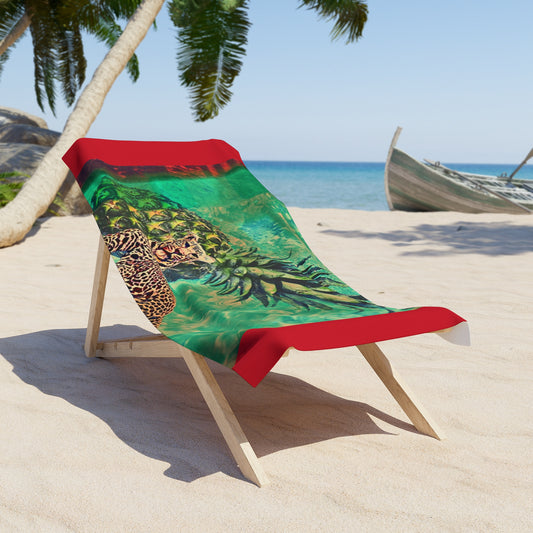 Tropical Leopard Beach Towel - Summer Vibes, Pineapple Design