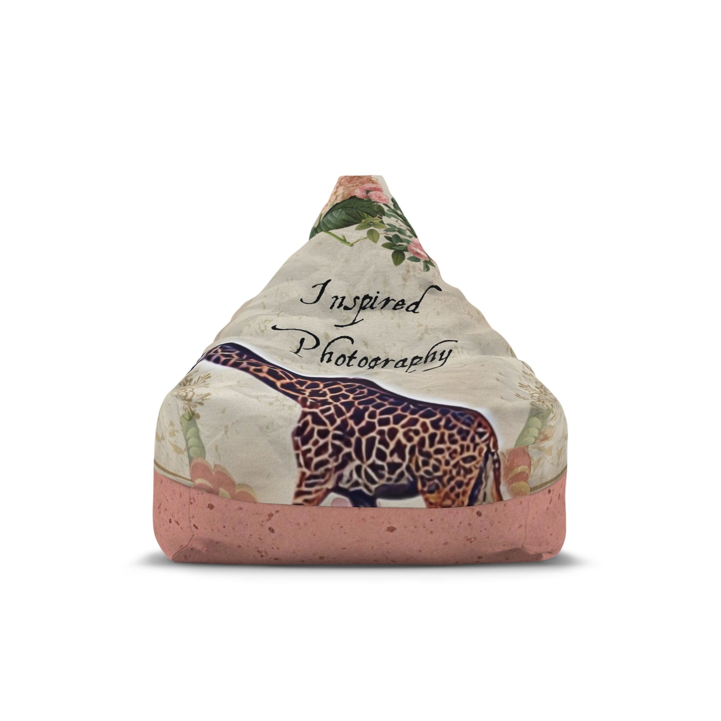 Giraffe Floral Bean Bag Chair Cover — "Inspired Photography" Accent Slipcover {Eggshell Peach}