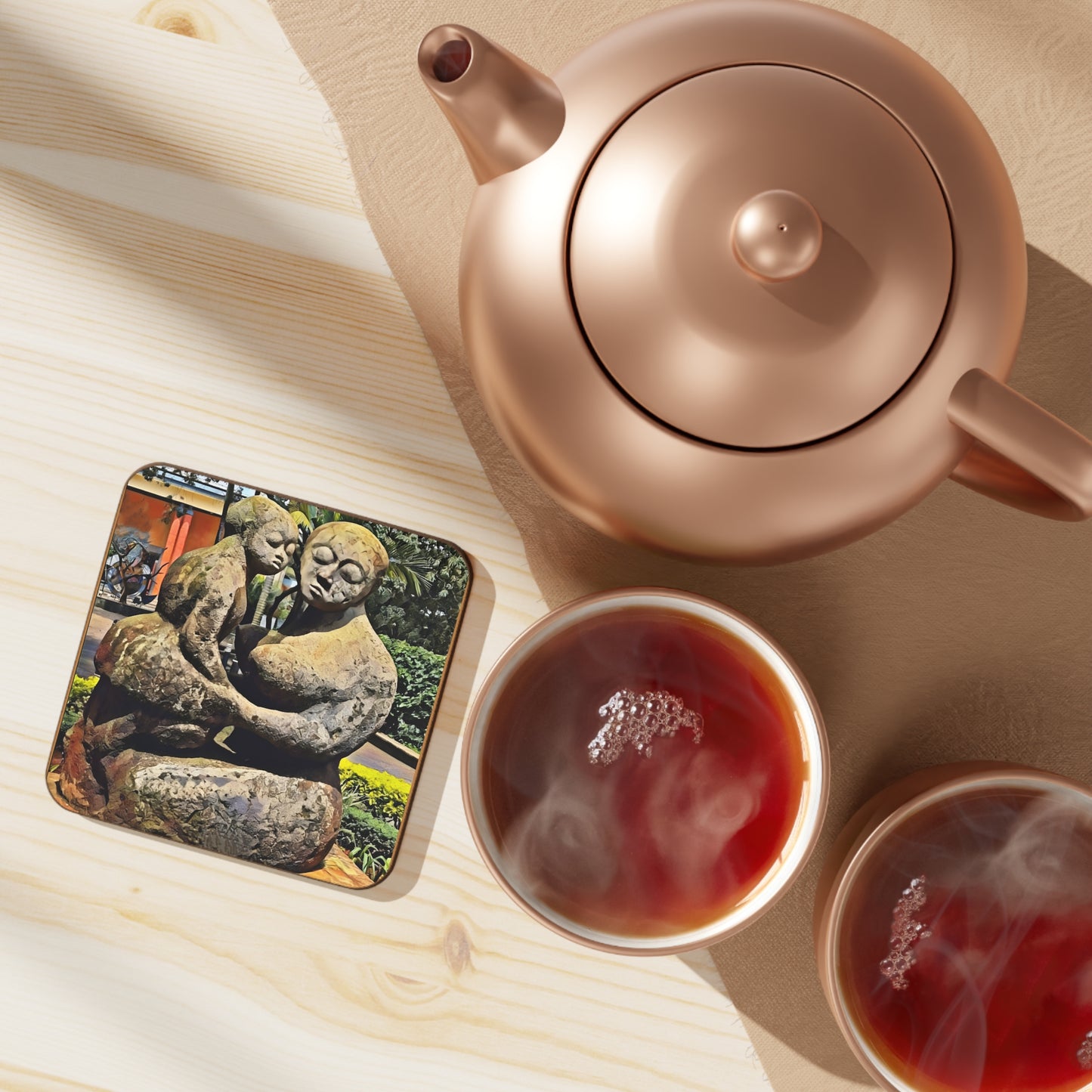 Stone Mother-Child Hardboard Coaster - Unique Home Décor