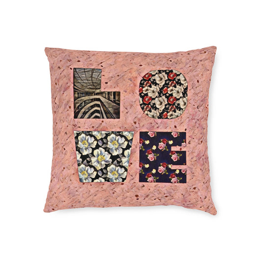 Love Floral Square Pillow — Vintage Floral Patchwork Decorative Throw Pillow