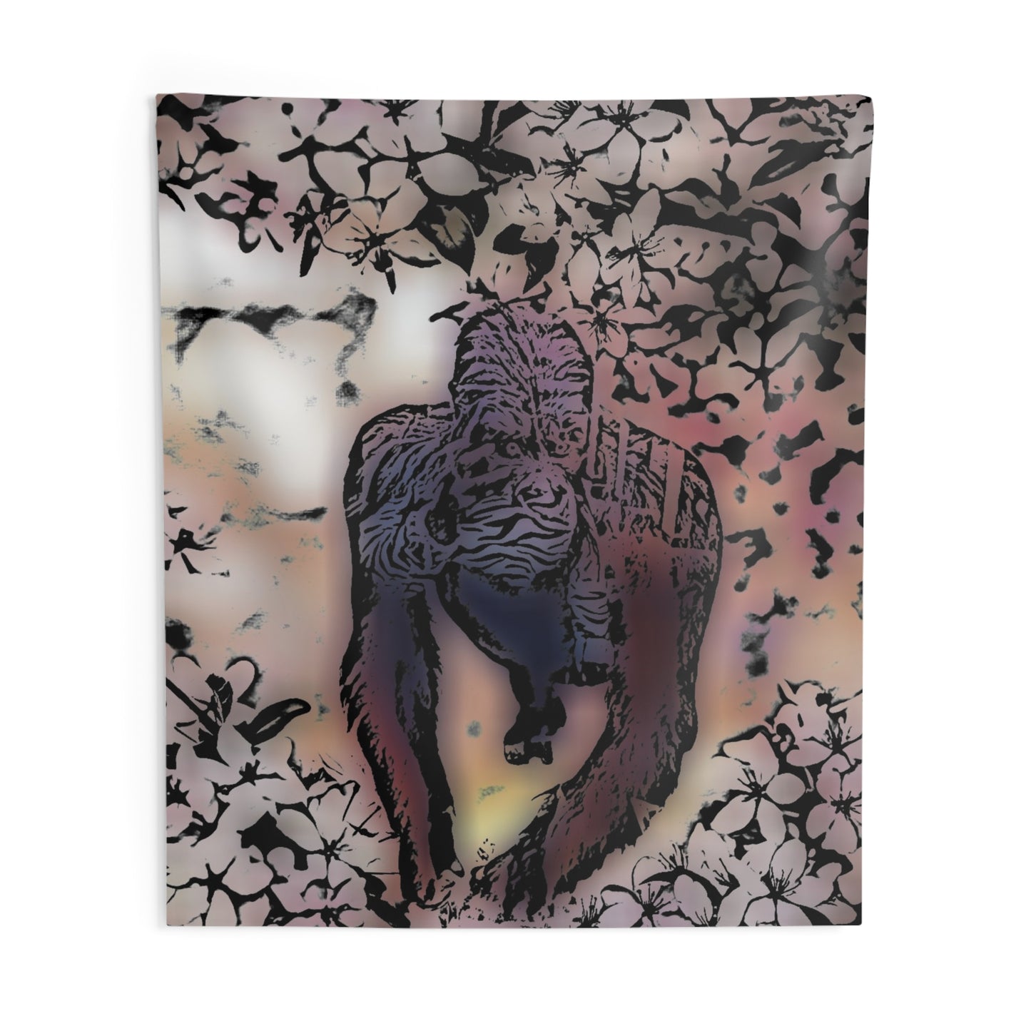Gorilla Floral Wall Tapestry — Tropical Ape Boho Decor for Living Room & Bedroom