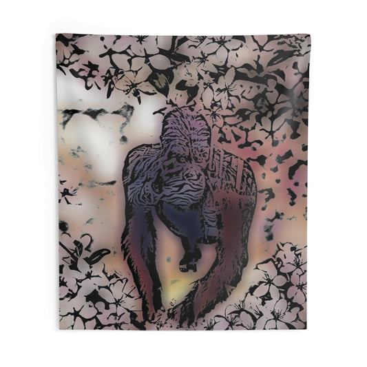Gorilla Floral Wall Tapestry — Tropical Ape Boho Decor for Living Room & Bedroom