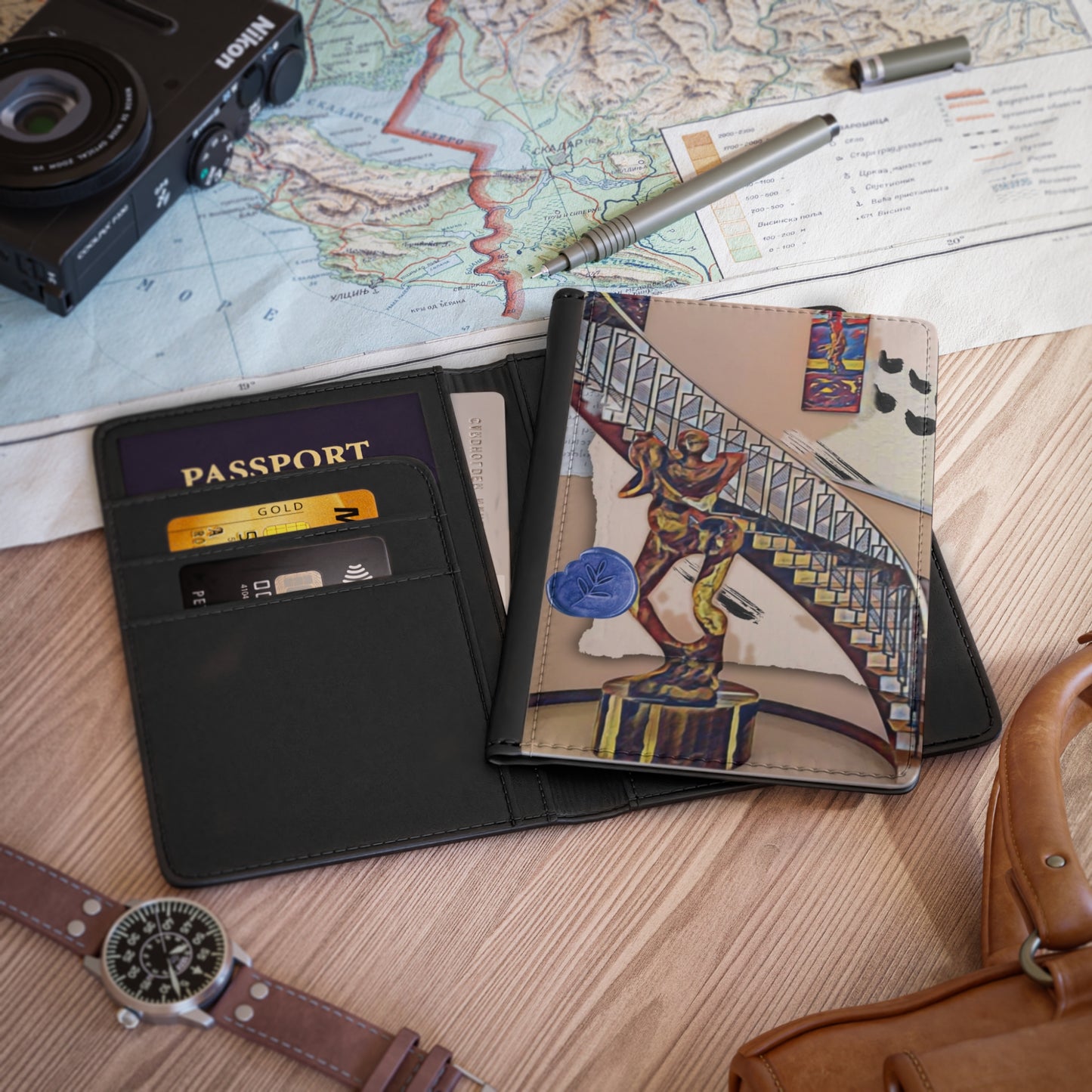 Staircase Passport Cover — Abstract Sculpture Travel Wallet