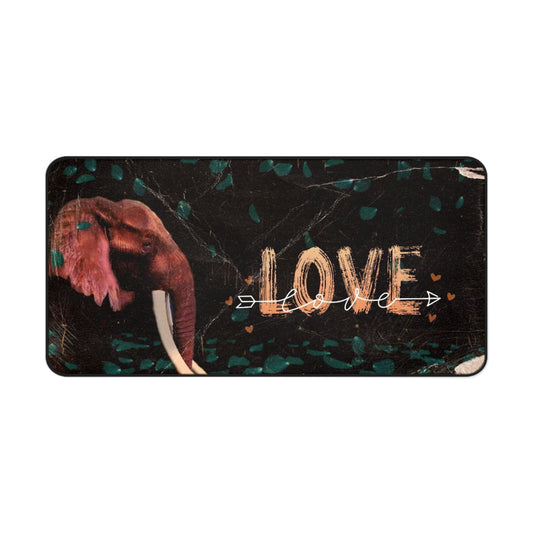 Love Elephant Desk Mat — Wildlife Floral Mouse Pad for Home Office