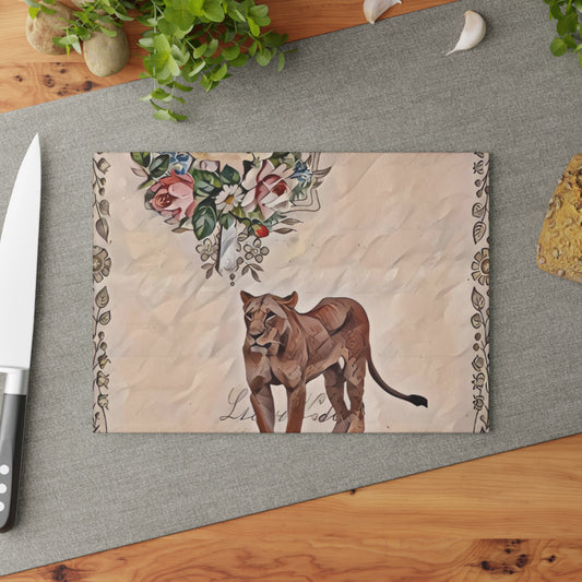 Vintage Lion Tempered Glass Cutting Board - Elegant Kitchen Decor