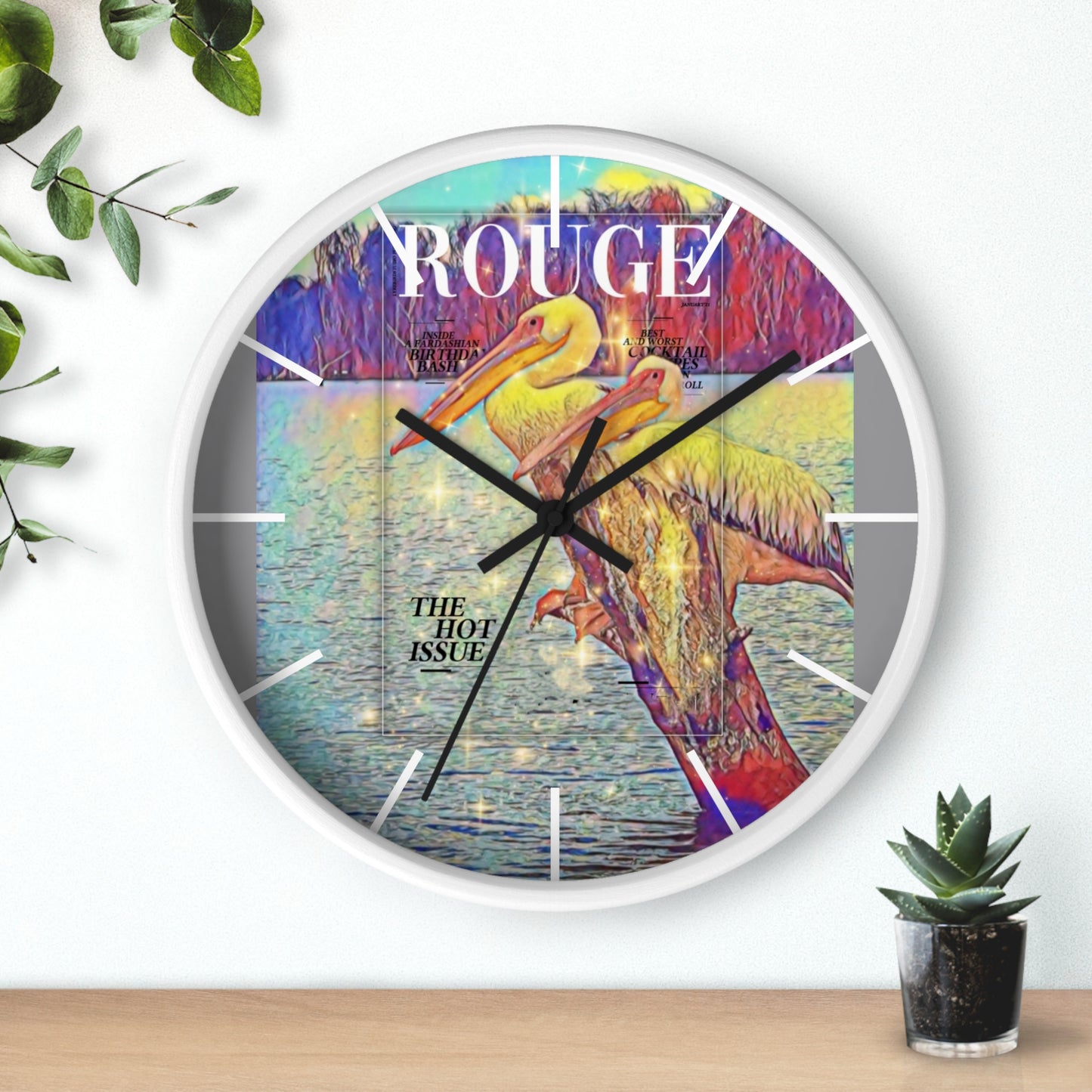 International Pelican Wall Clock – Vintage Rouge Magazine Design
