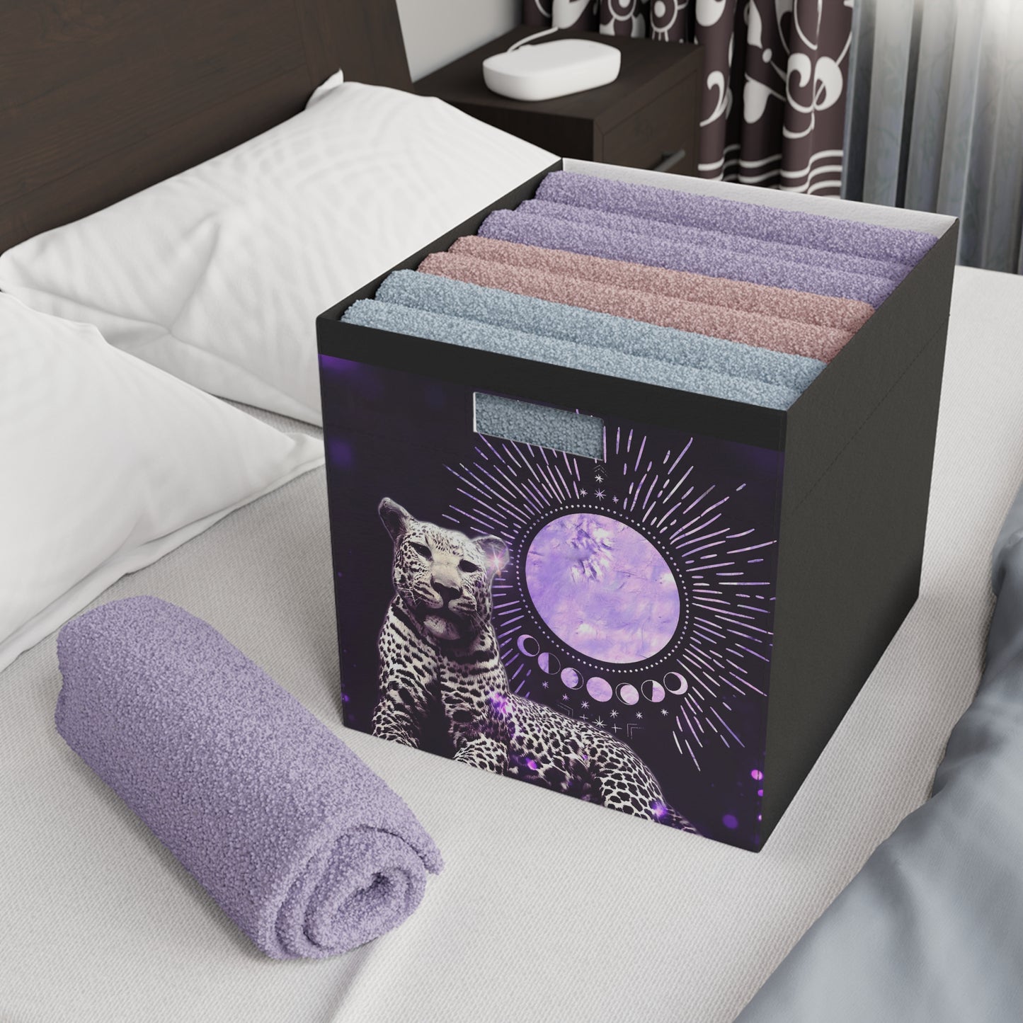 Color Coded Leopard Felt Storage Box - Stylish Organizer with Celestial Design