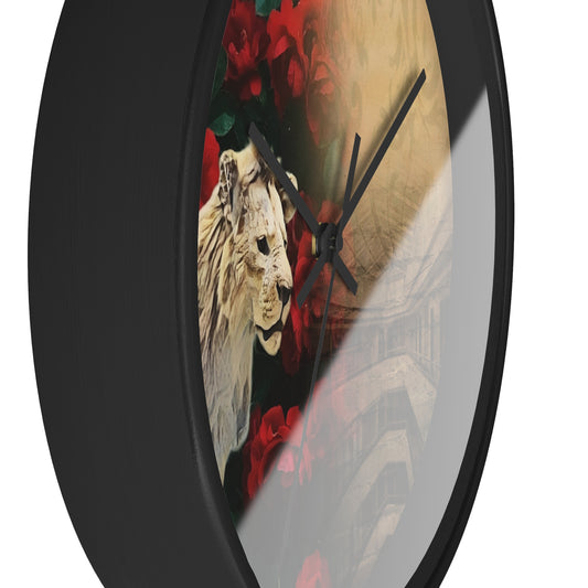 Vintage Gazing Lion & Roses Wall Clock — Botanical Home Décor
