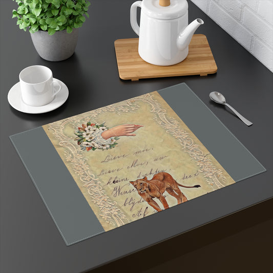 Vintage Hand-Lettered Lioness Placemat - Elegant Table Decor