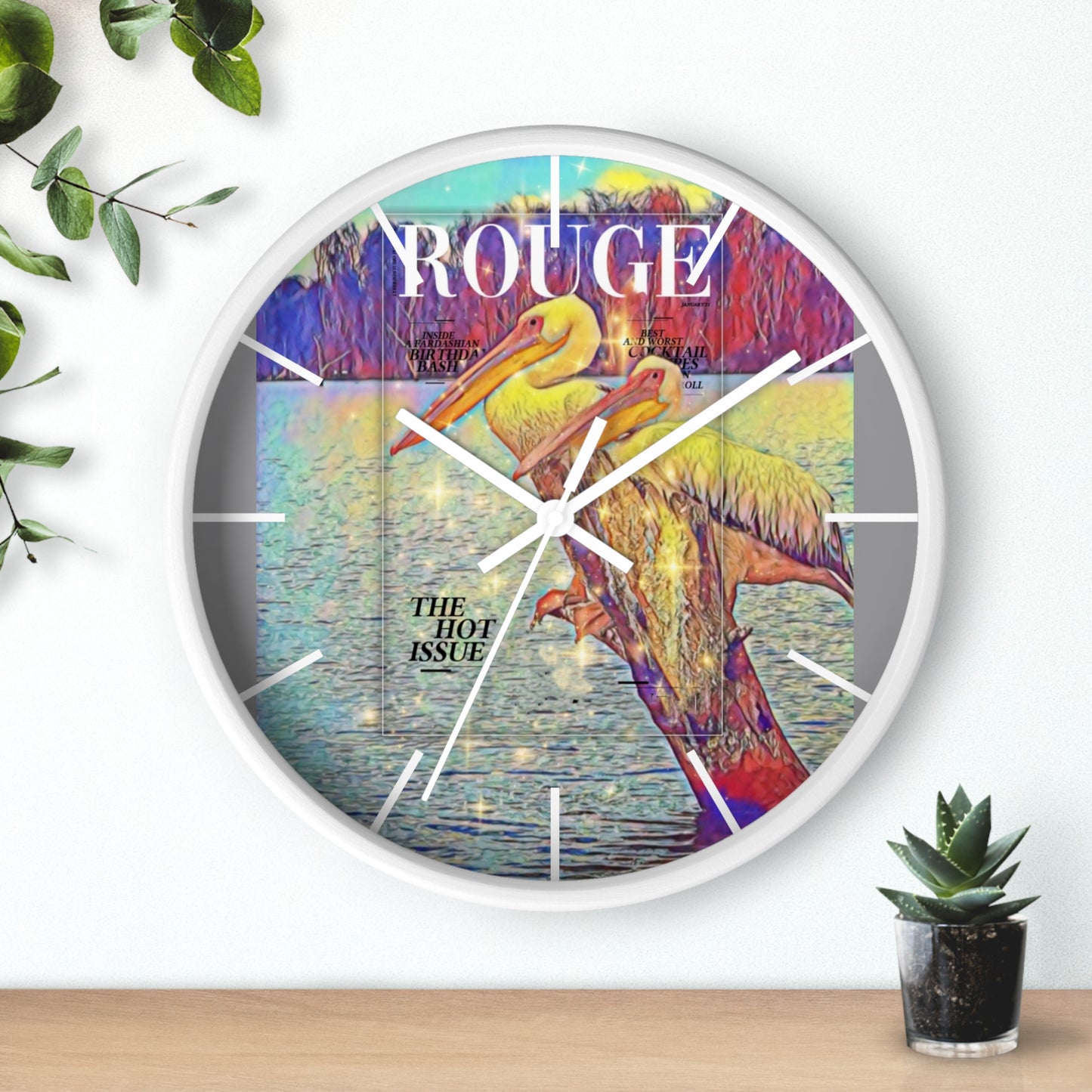 International Pelican Wall Clock – Vintage Rouge Magazine Design
