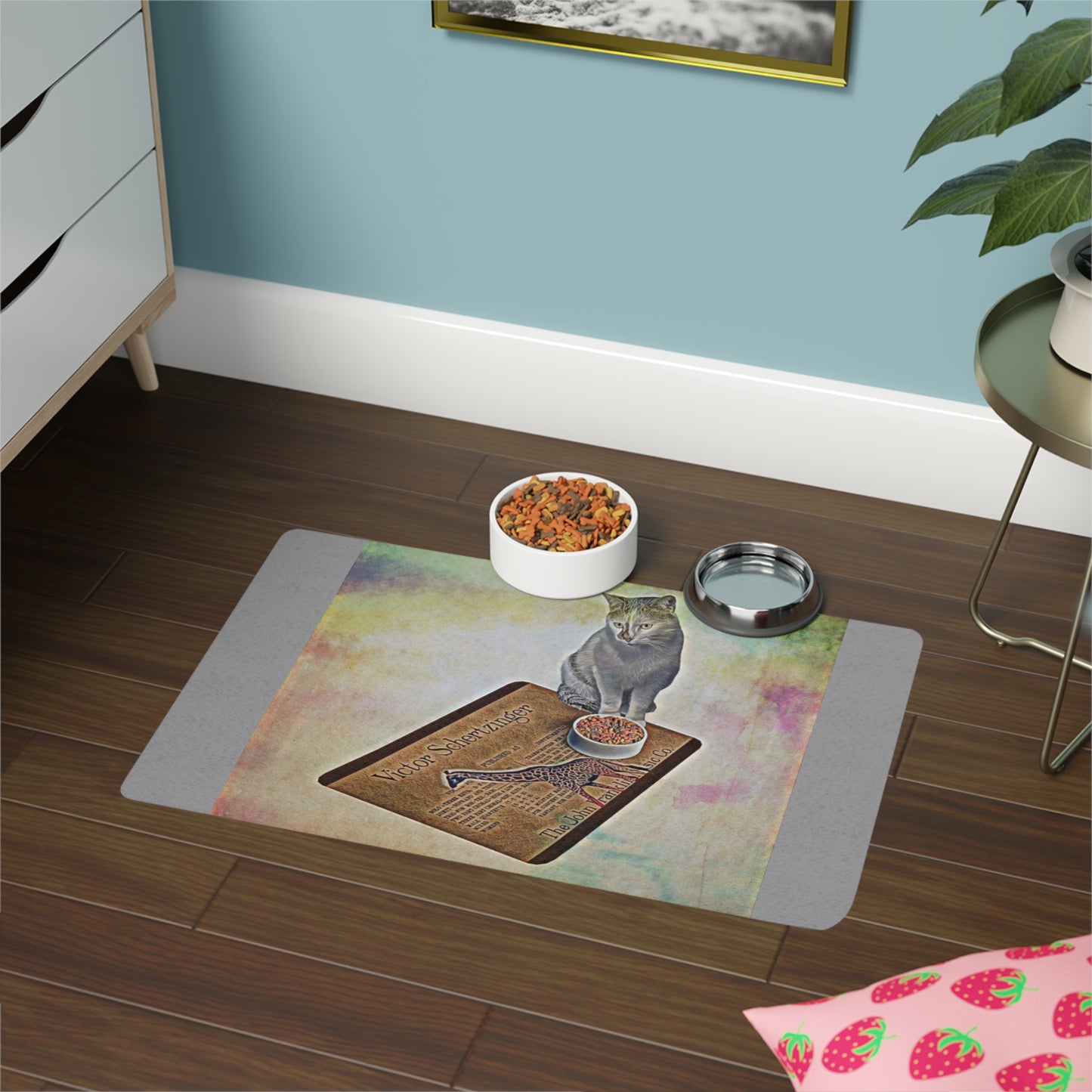 Stylish Cat Pet Food Mat - 12x18 Durable Feeding Mat with Colorful Design