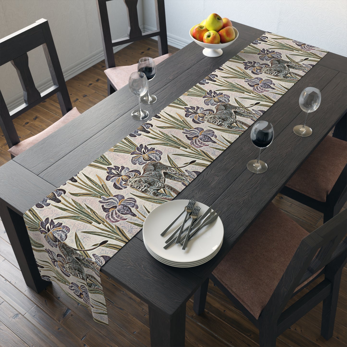Vintage Floral & Safari Inspired Table Runner – Iris Pattern Cotton-Poly Blend