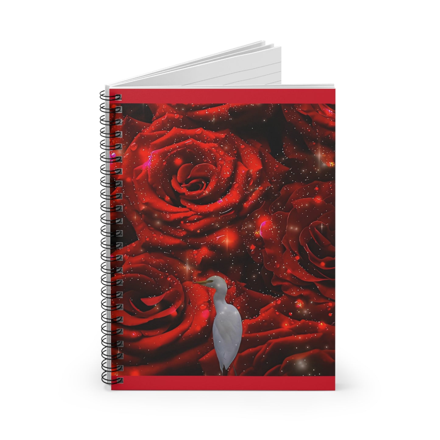 Elegant Floral Spiral Notebook - Rose And Cattle Bird Design