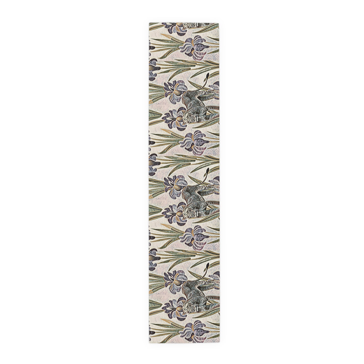 Vintage Floral & Safari Inspired Table Runner – Iris Pattern Cotton-Poly Blend