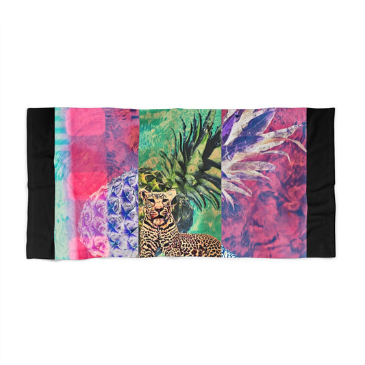 Tropical Beach Towel with Leopard and Pineapple Design