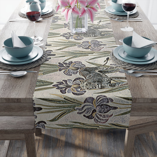 Vintage Floral & Safari Inspired Table Runner – Iris Pattern Cotton-Poly Blend