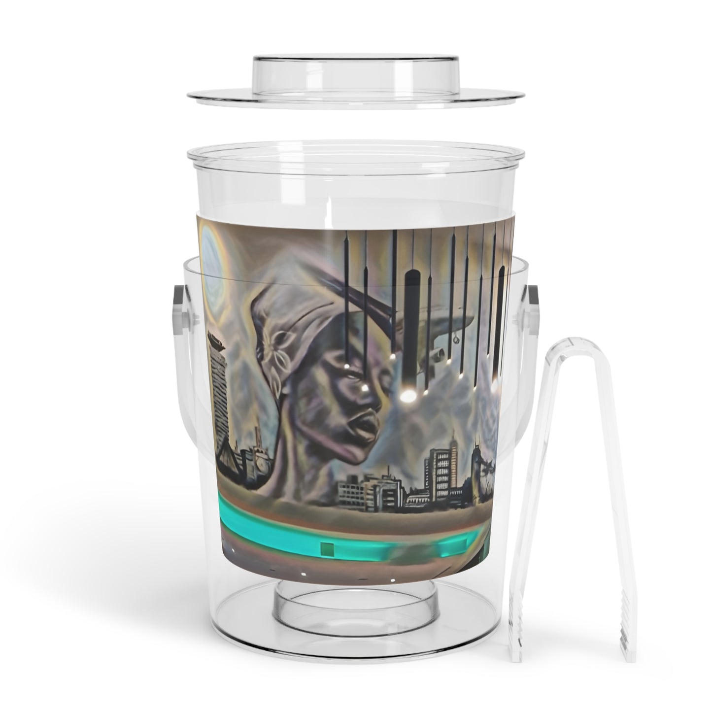 International Artistic Ice Bucket with Tongs - Unique Urban Design for Entertaining