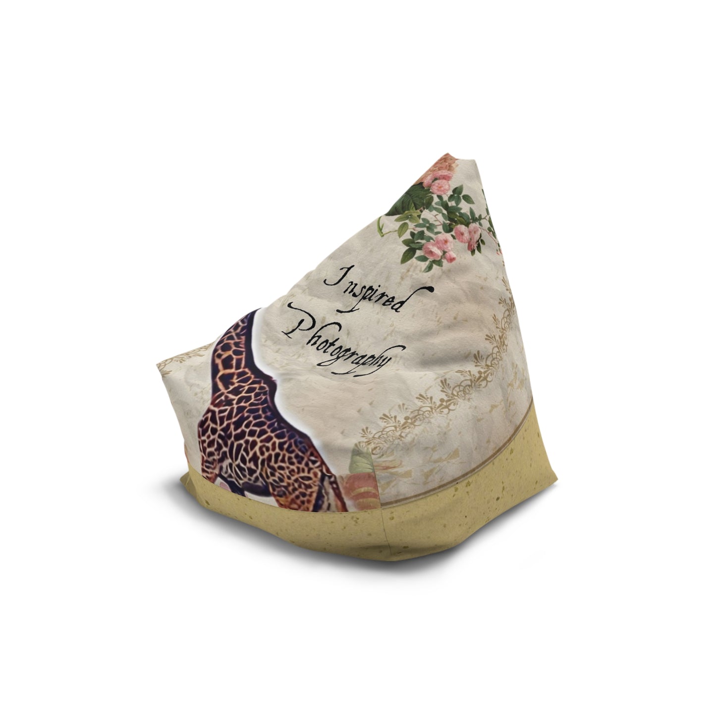 Giraffe Floral Bean Bag Chair Cover — "Inspired Photography" Accent Slipcover {Eggshell Cream}