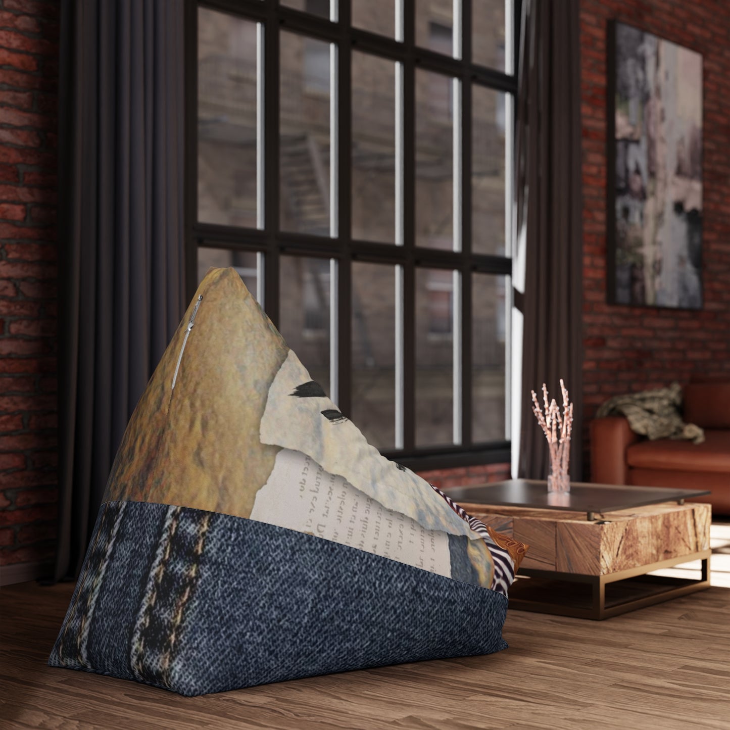 Bean Bag Chair Cover — Cozy Boho Safari & Denim Accent