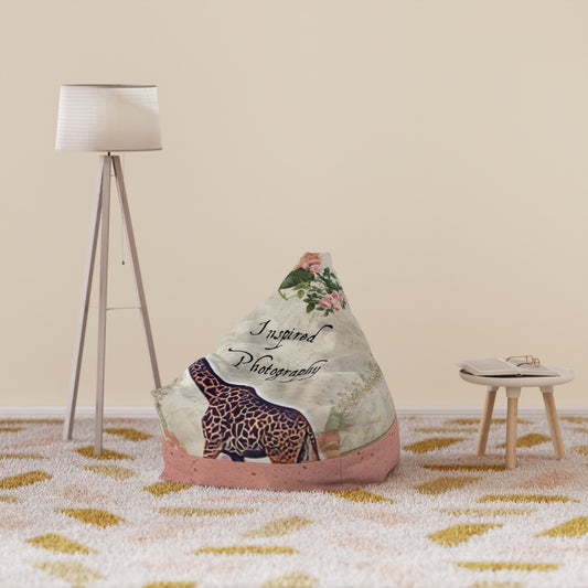 Giraffe Floral Bean Bag Chair Cover — "Inspired Photography" Accent Slipcover {Eggshell Peach}
