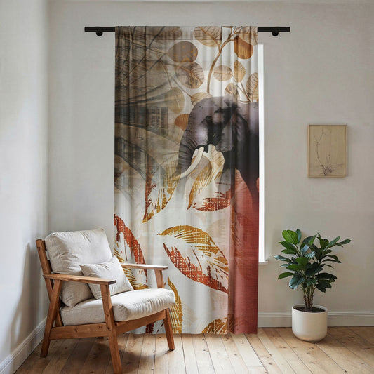 Rustic Leaf Print Window Panel ~ Safari Inspired