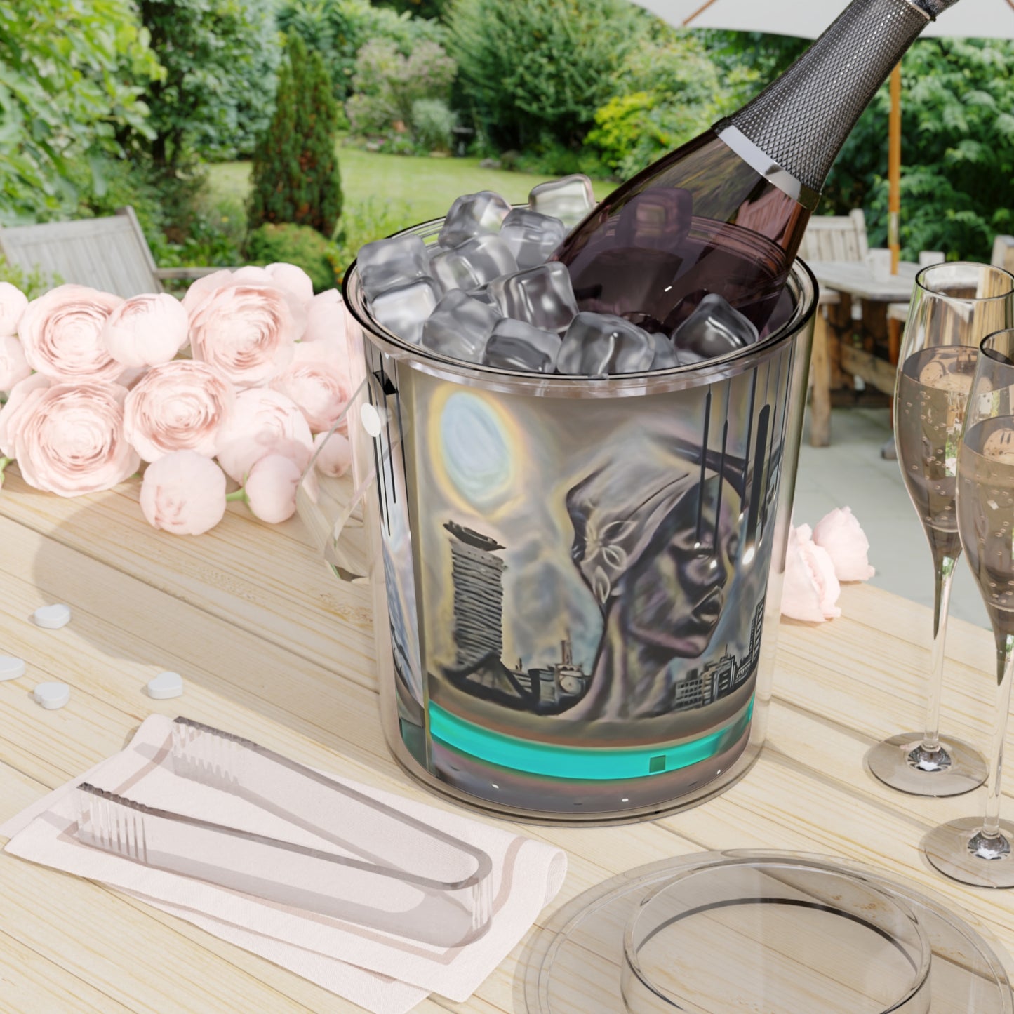 International Artistic Ice Bucket with Tongs - Unique Urban Design for Entertaining
