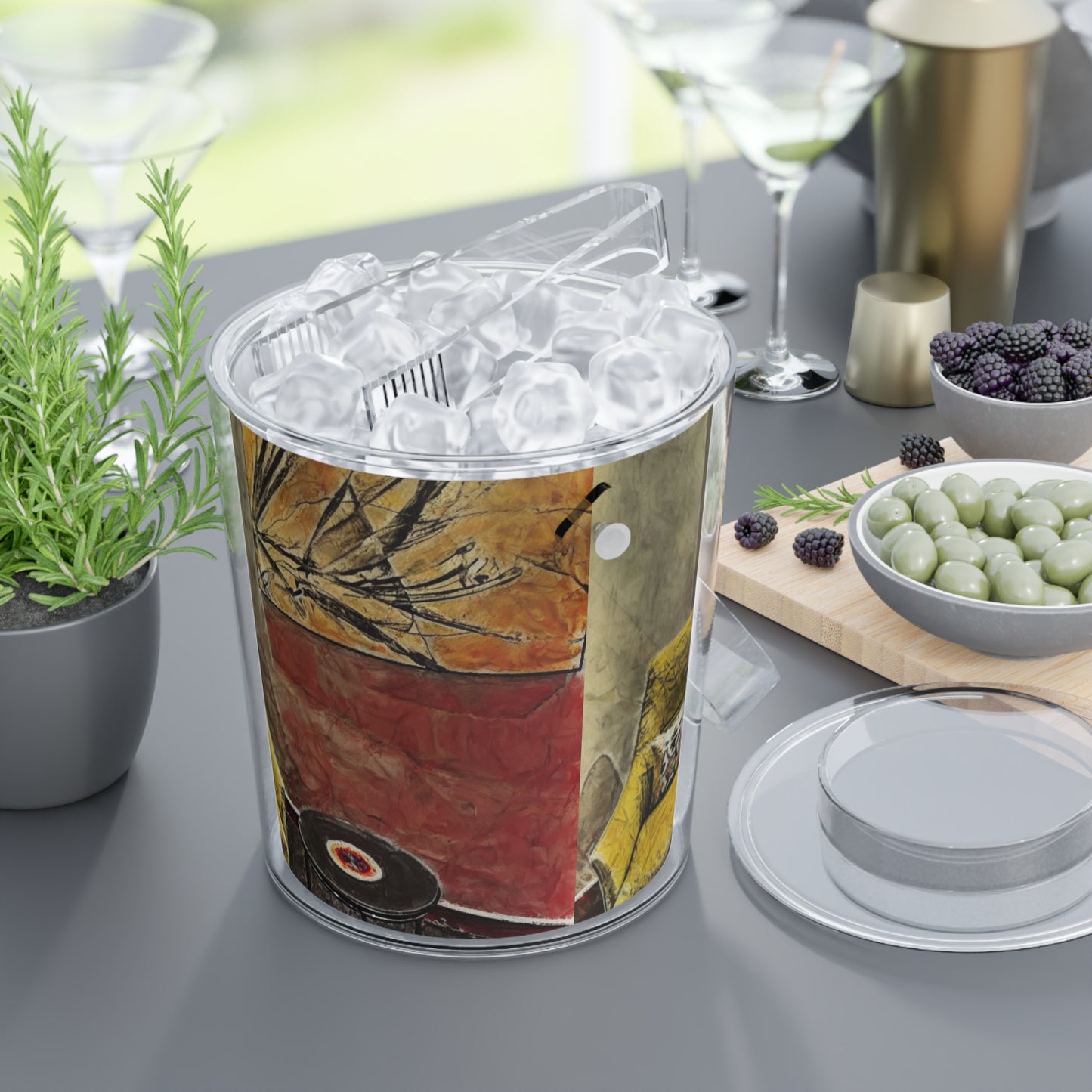 Ice Bucket Ambiance Design with Tongs - Internationally Inspired Home Bar Accessory
